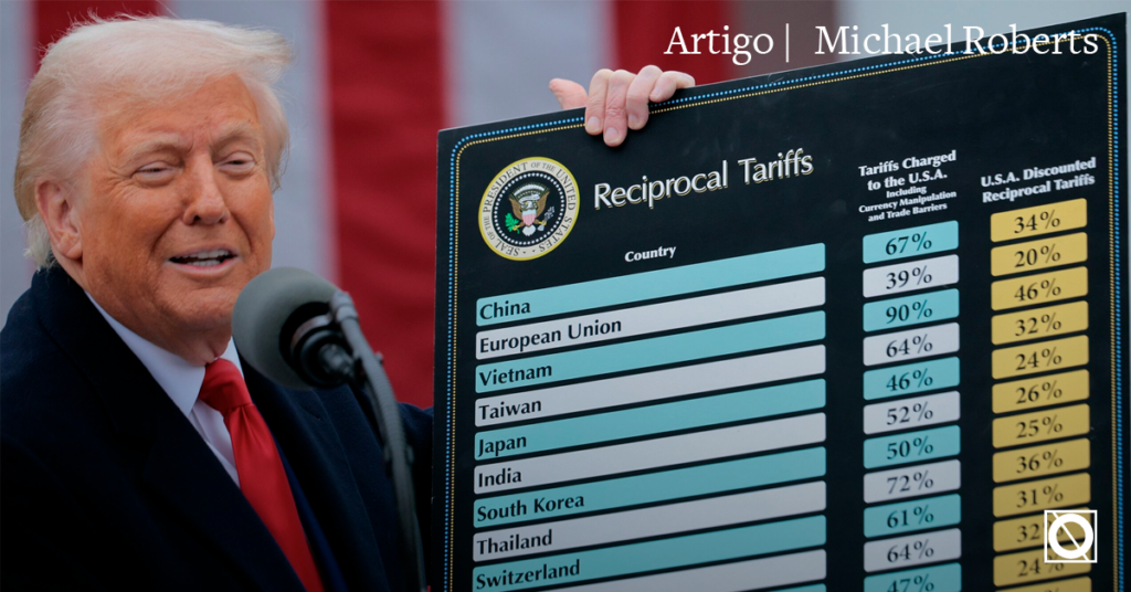 Foto Da apresentação do pacote de tearifas de Trump