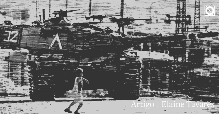 Estilização da iconica foto de uma criança palestina enfrentando tanques de guerra.